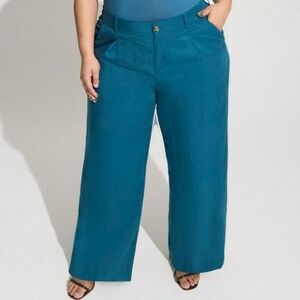 Lane Bryant Wide Leg Trousers High Rise Lightweight Linen Blend Teal Blue 24